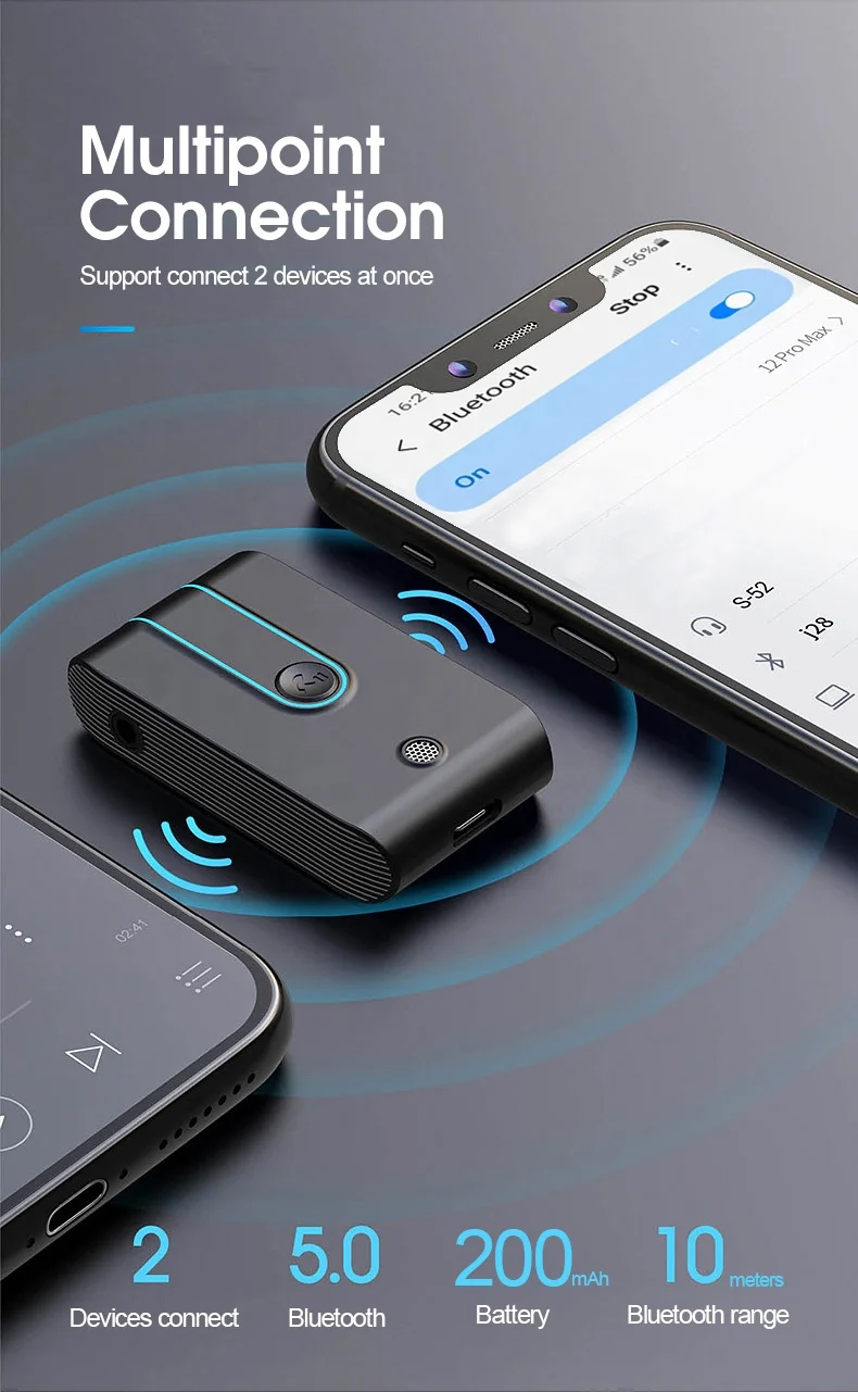 AGETUNR J28 3.5mm AUX bluetooth music receiver wireless handsfree kit V5.3 audio adapter mp3 player for car/earphone/speaker