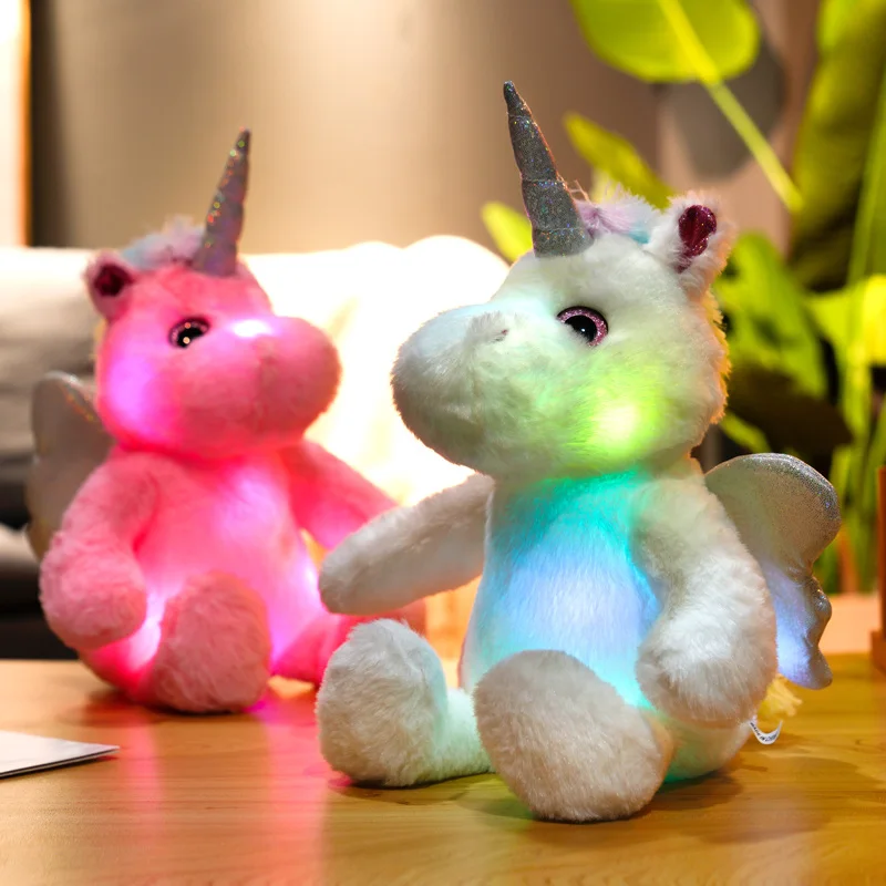 LED Plush Toy Creative Kawaii glowing sitting unicorn colorful glitter angel wings plush toy LED Christmas gift