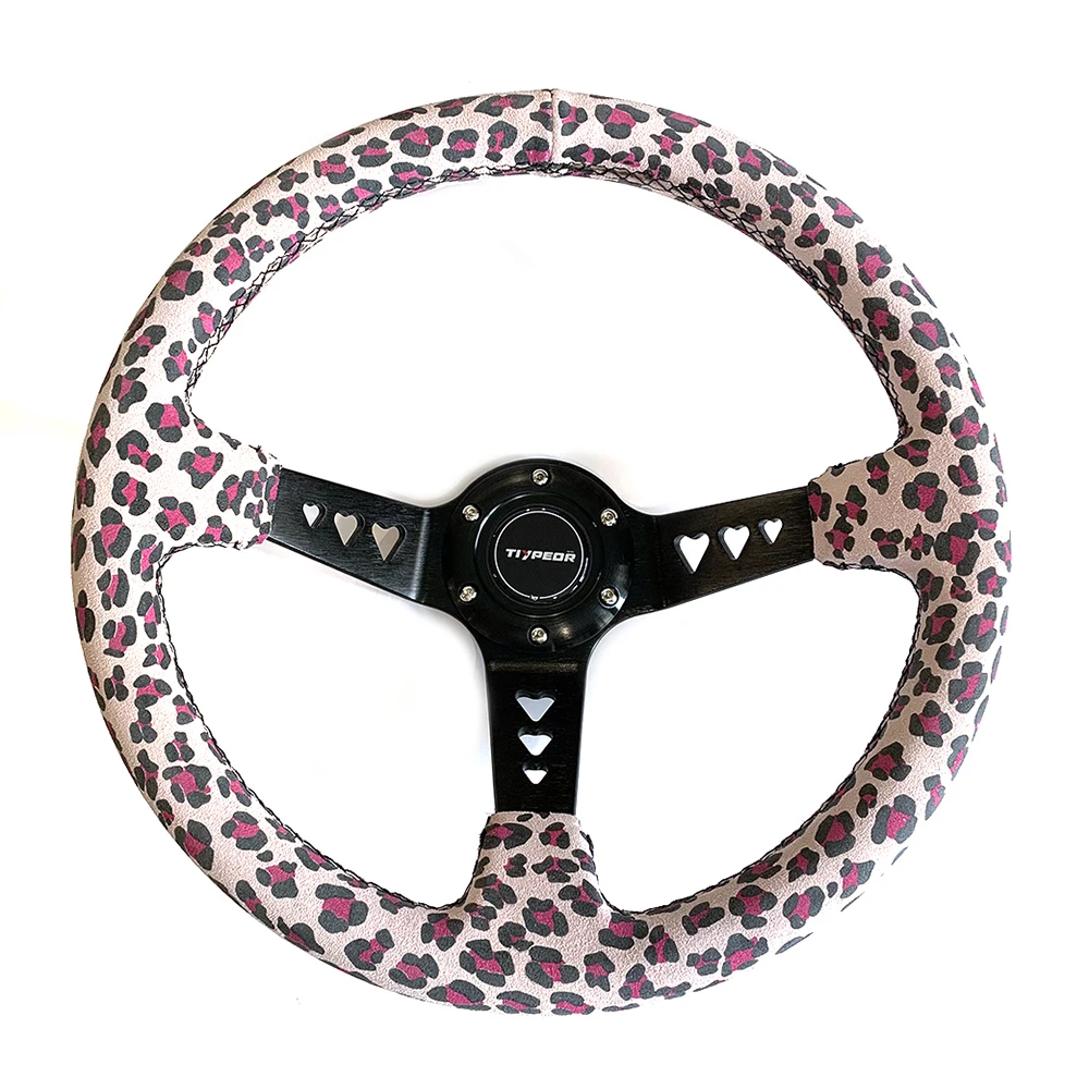 TIYPEOR custom leopard print heart-shaped bracket with suede sports modified car steering