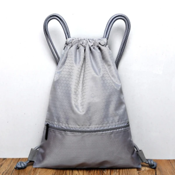 Promotional Mesh String Bags Polyester Bag With Front Zipper Pocket Drawstring Backpacks