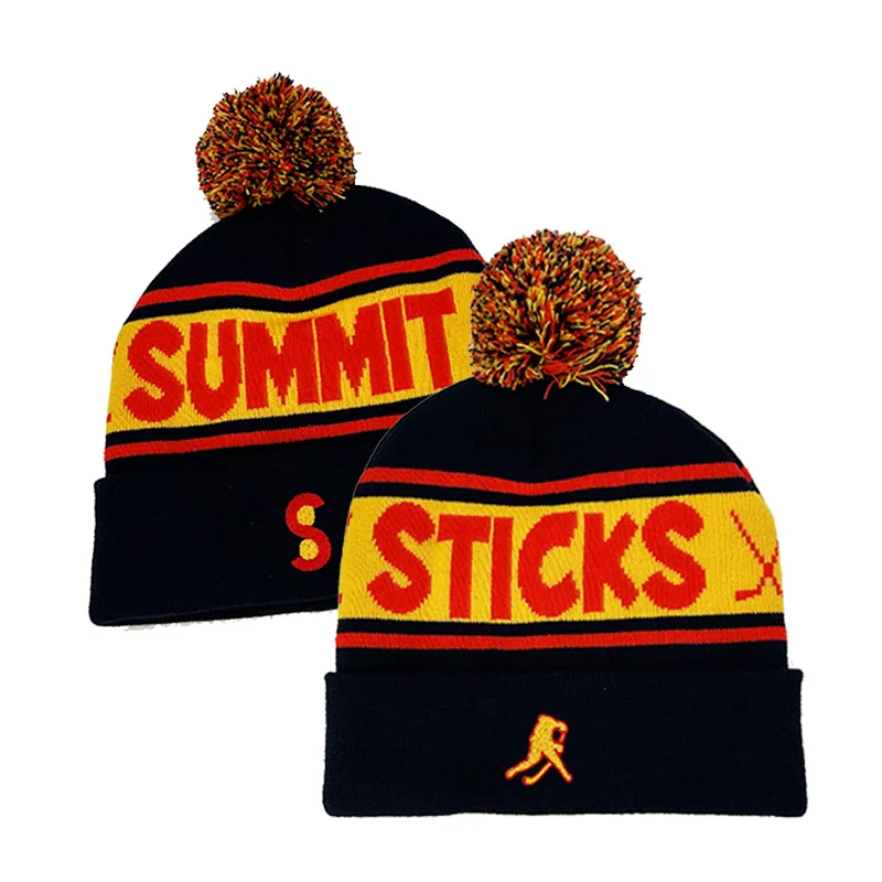 Men Woman Gorros Caps Warm Knitted Jacquard Pattern Thermal Acrylic Winter Hats Custom Pom Pom Beanie Hats