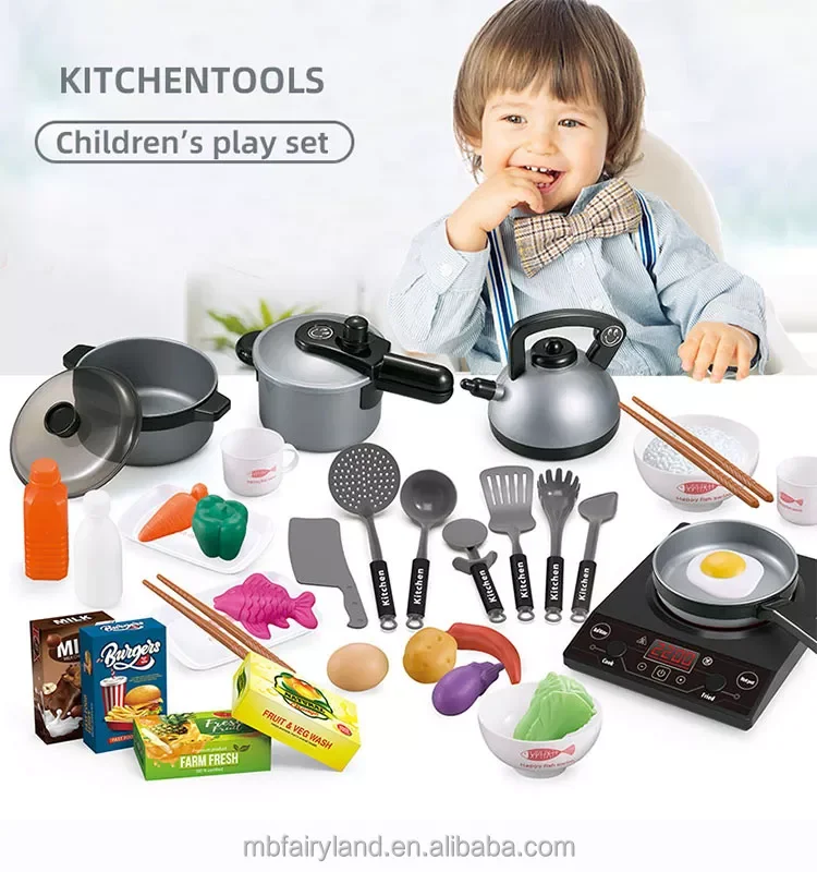 IN STOCK 36pcs accessories miniature cooking battery Toy pretend kitchen set Popular Plastic Children Kitchen Play Set For Girls