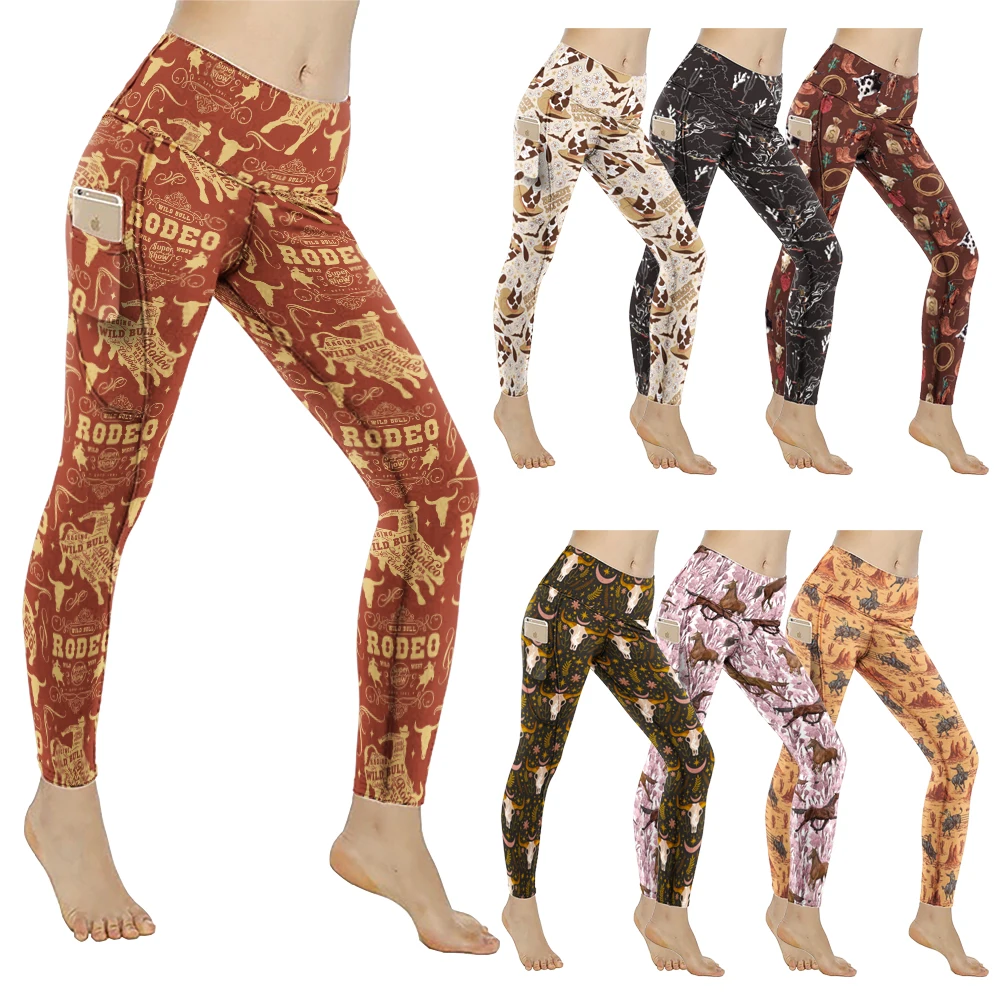 Western Print Leggings High yoga waist buttery soft 92% polyester 8% spandex leggings with pockets for women