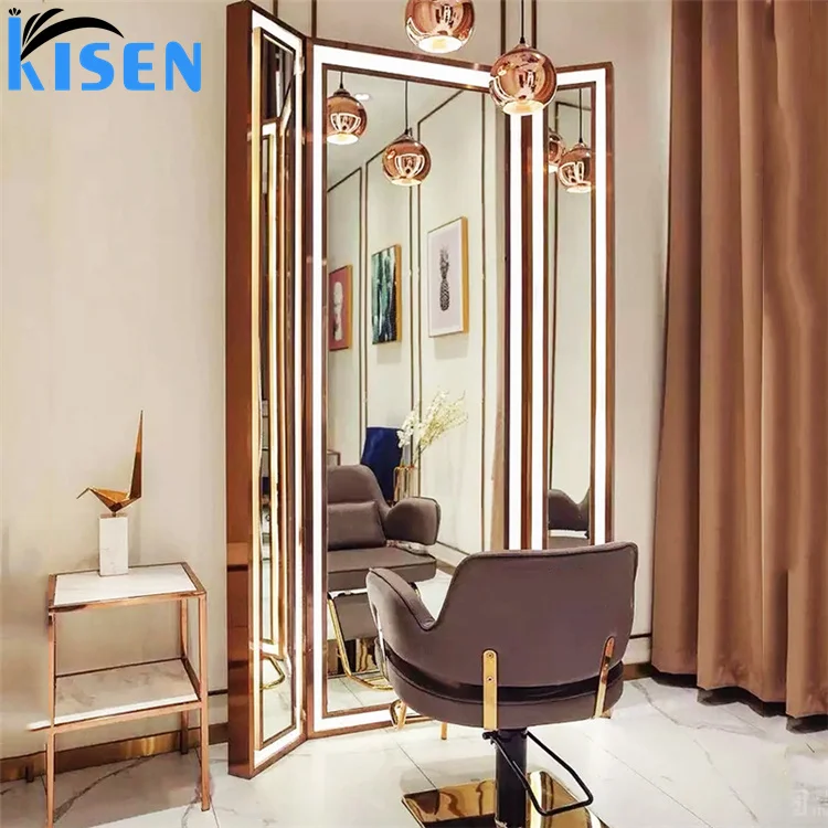 Kisen beauty черная металлическая мебель набор для укладки макияж Парикмахерская двойная зеркальная станция со светодиодом и встроенным
