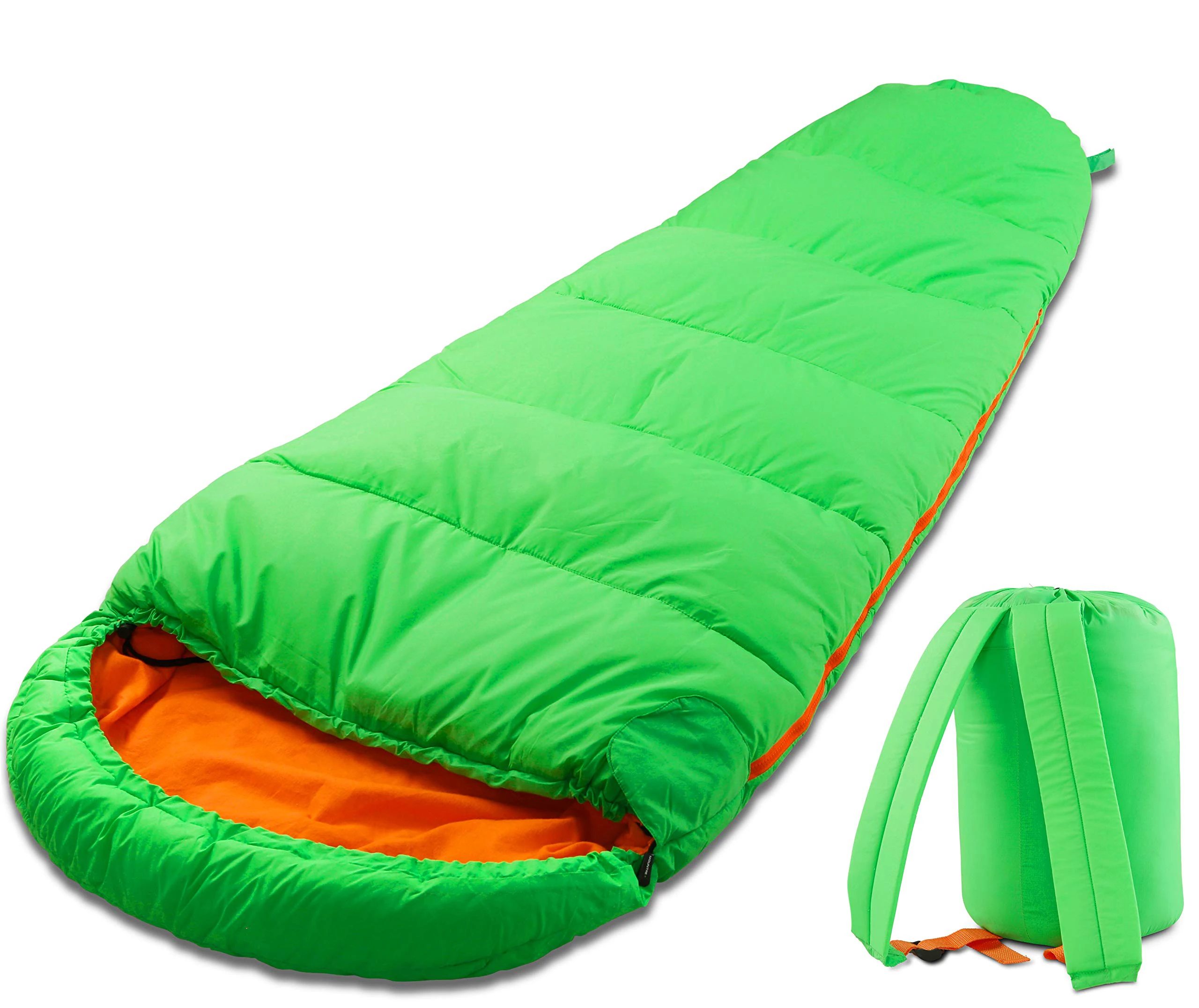Lightweight 3-Season Mummy Style Sleeping Bag for Kids for Cool and Warm Weather Camping and Travel Gear Equipment
