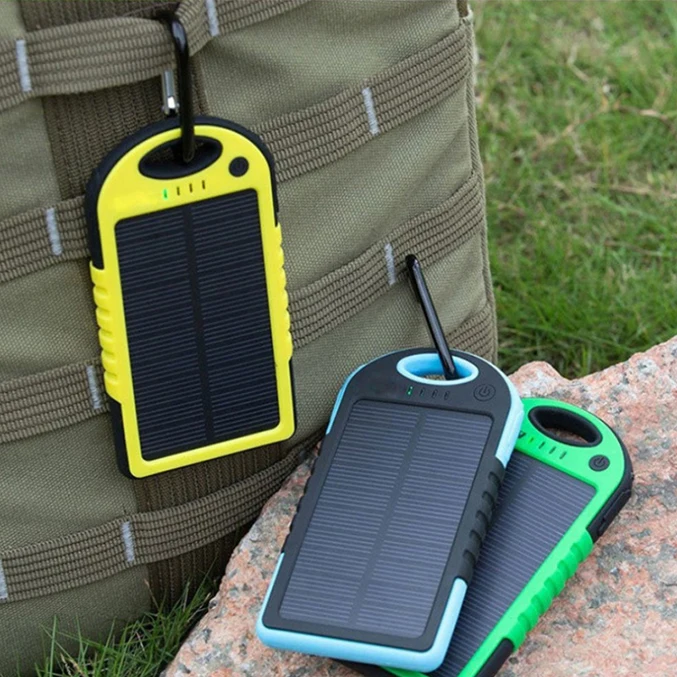 Portable 5000mah LED Dual USB Solar Power Bank Battery Case Cell Phone Charger