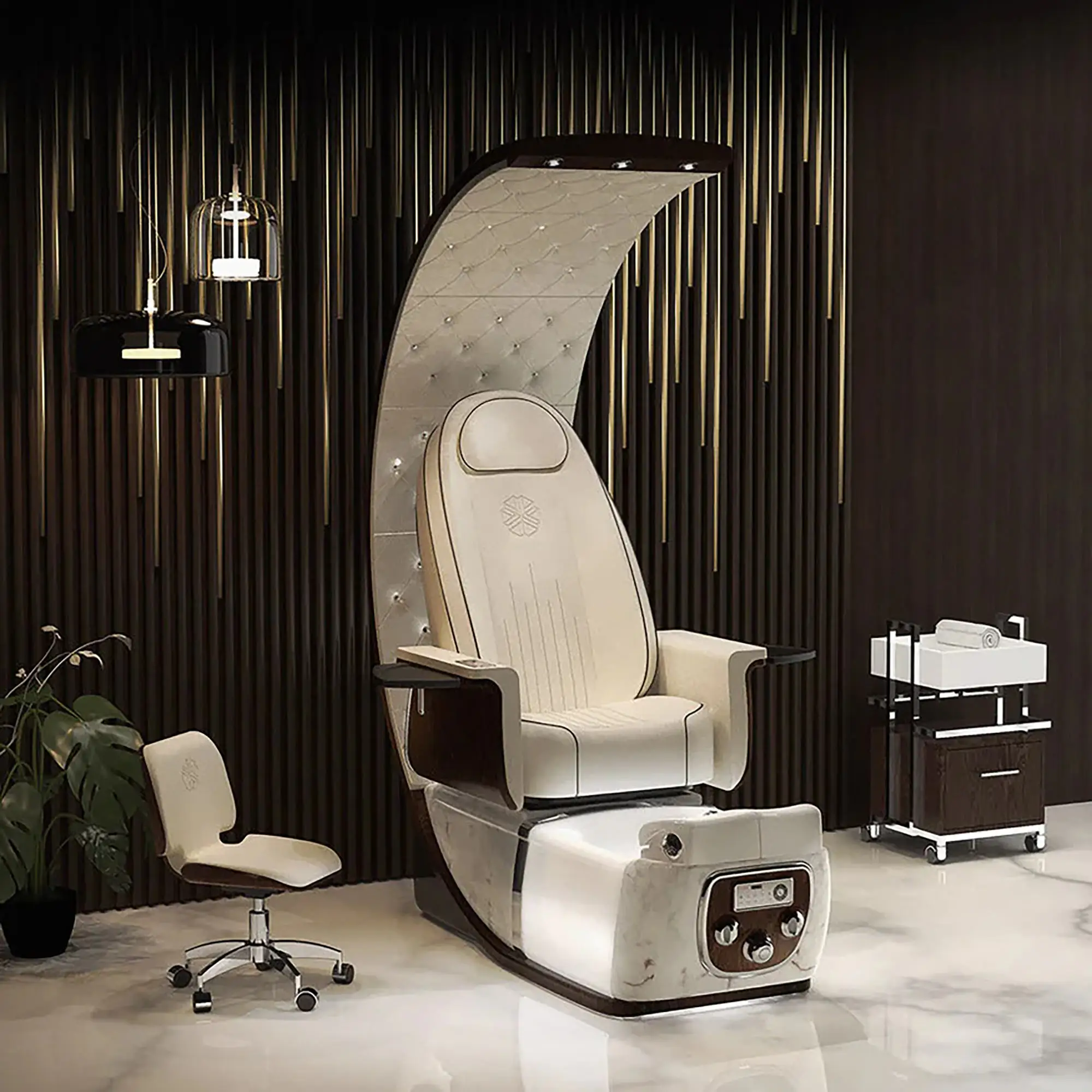 Luxury Modern New Manicure Nail Salon Throne Jet Pump Glass Bowl Lay Down Massage Electric Foot Spa Massage Pedicure Chair
