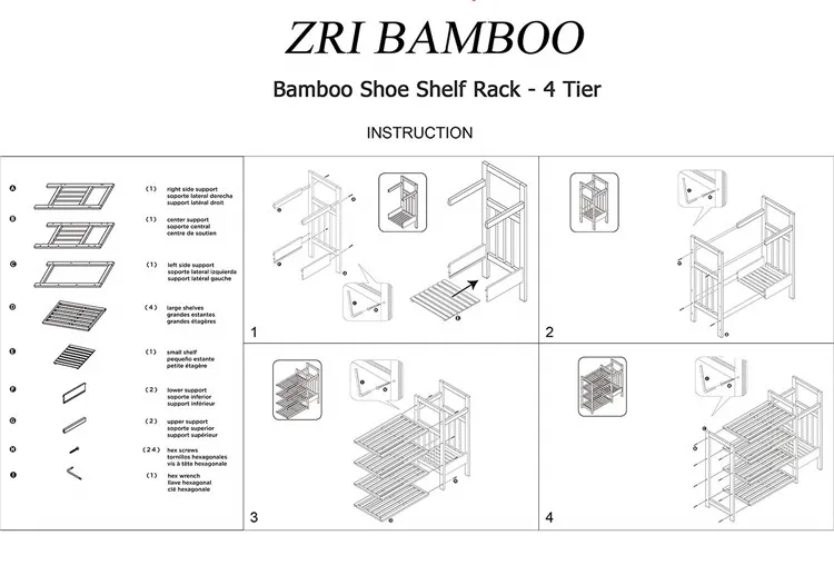 Entryway Over Door Standing 4-Tier Storage Waterproof Bamboo Wooden Shoe Rack Organizer With Umbrella Holder