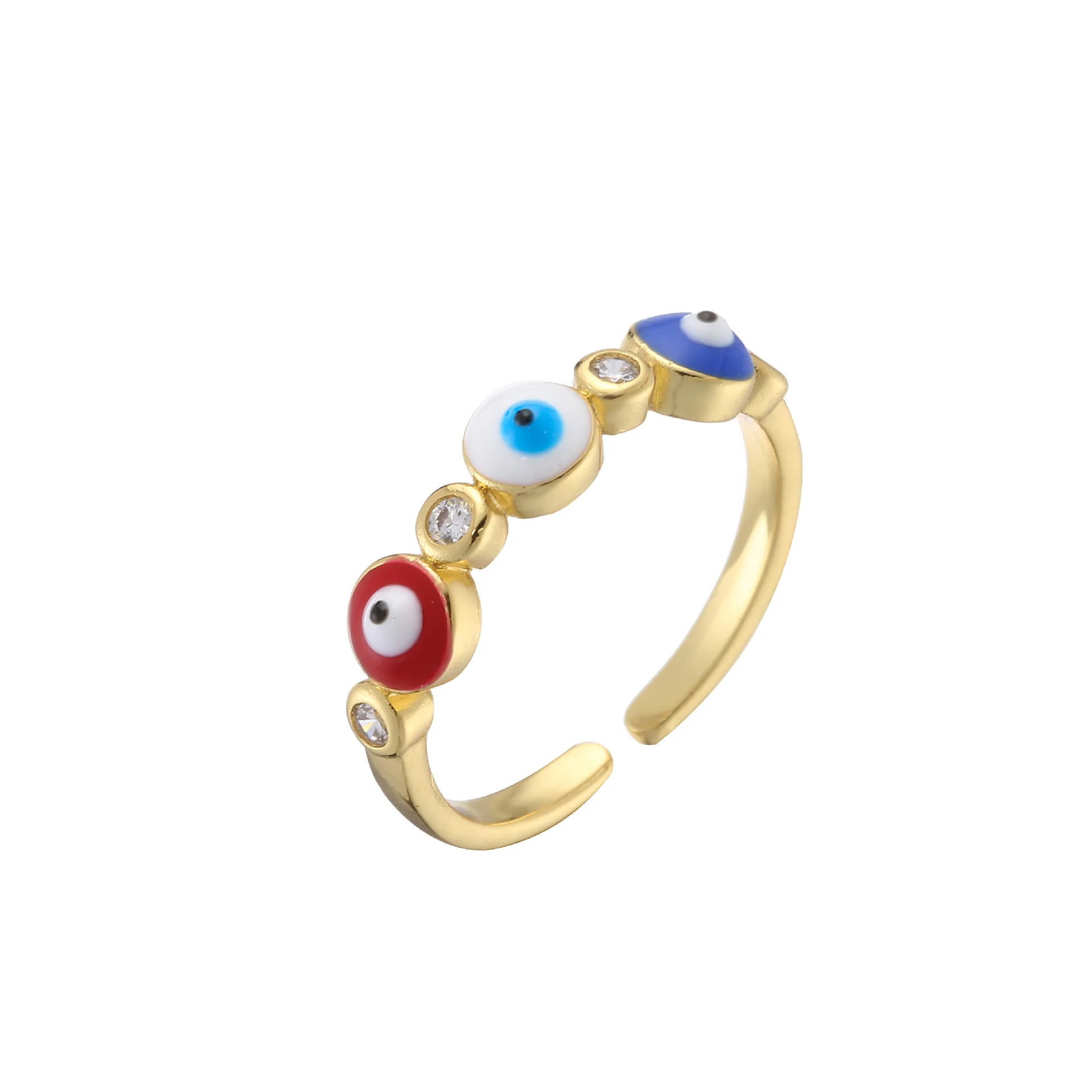 NUORO Colorful Oil Drip Zircon Eye Ring Accessories Brass Gold Plated Opening Enamel Oil Drop Eye Finger Ring