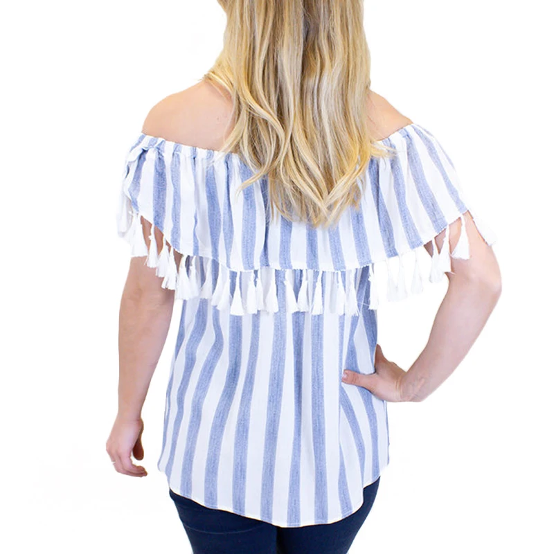 Summer Pregnant Blue Off Shoulder Striped Women Blouse Maternity Clothing