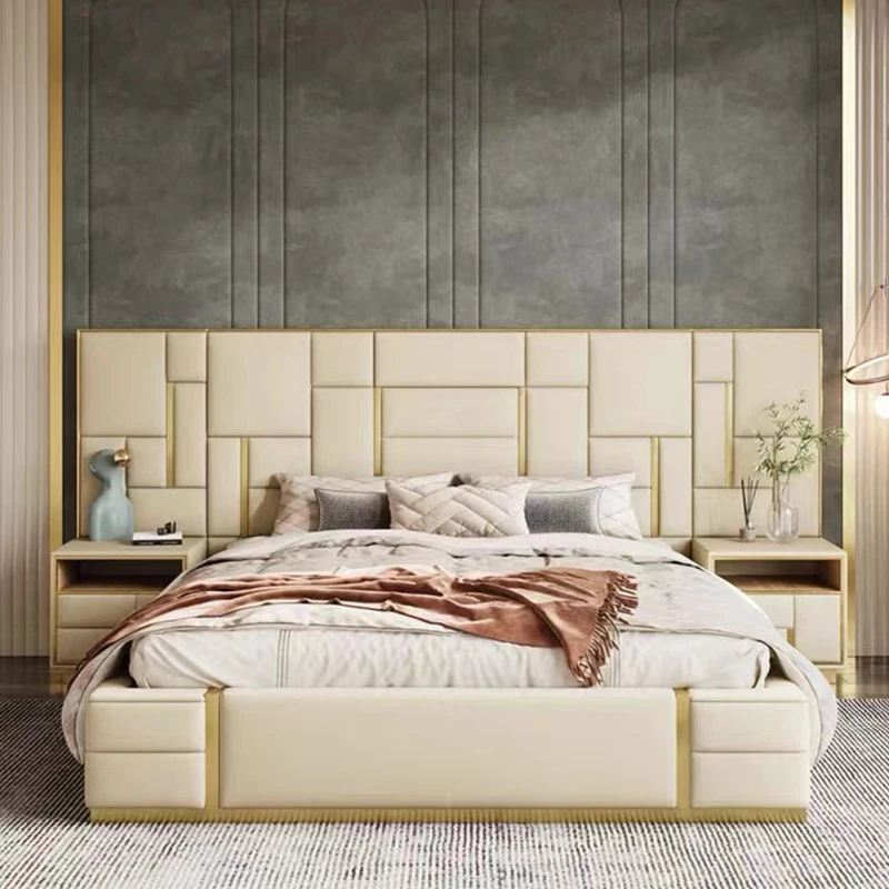 Italian Minimalist Leather Bed Simple Master Bedroom Modern Light Luxury Double Bed High-end Furniture