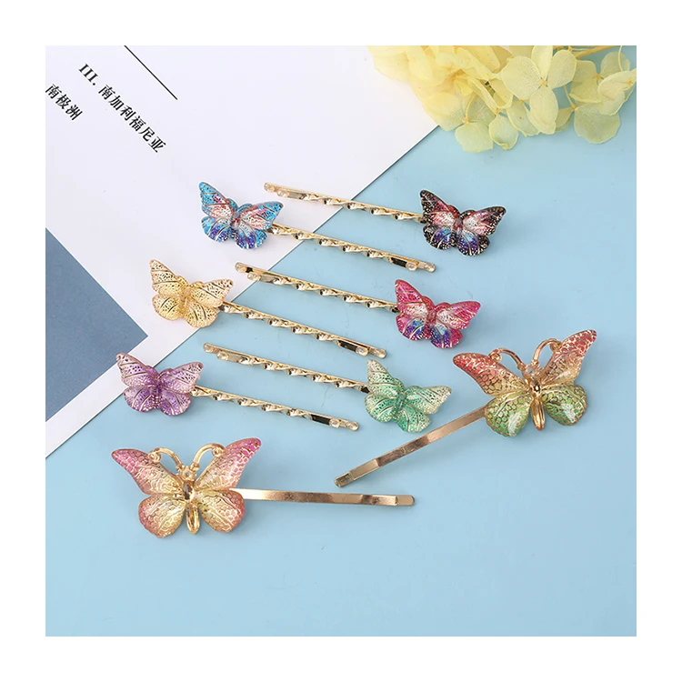 2023 hot sell ladies fancy metal gold butterfly clips hair grips high quality  butterfly bobby pins