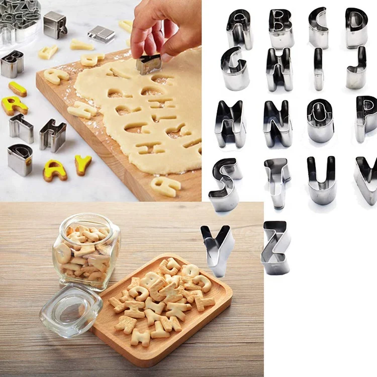 
Alphabet Cookie Cutters Set 26 Piece Stainless Steel Fondant Letter Cutters for Sandwich Sugarcraft 