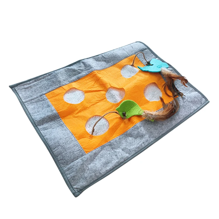 Pet Cat Toy Blanket Felt Play Mat Hide Seek Carpet Scratch-Resistant Interactive Cat Toys Mat