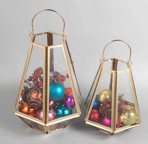 Gold metal geometric brass candle holder lantern for home christmas wedding decor