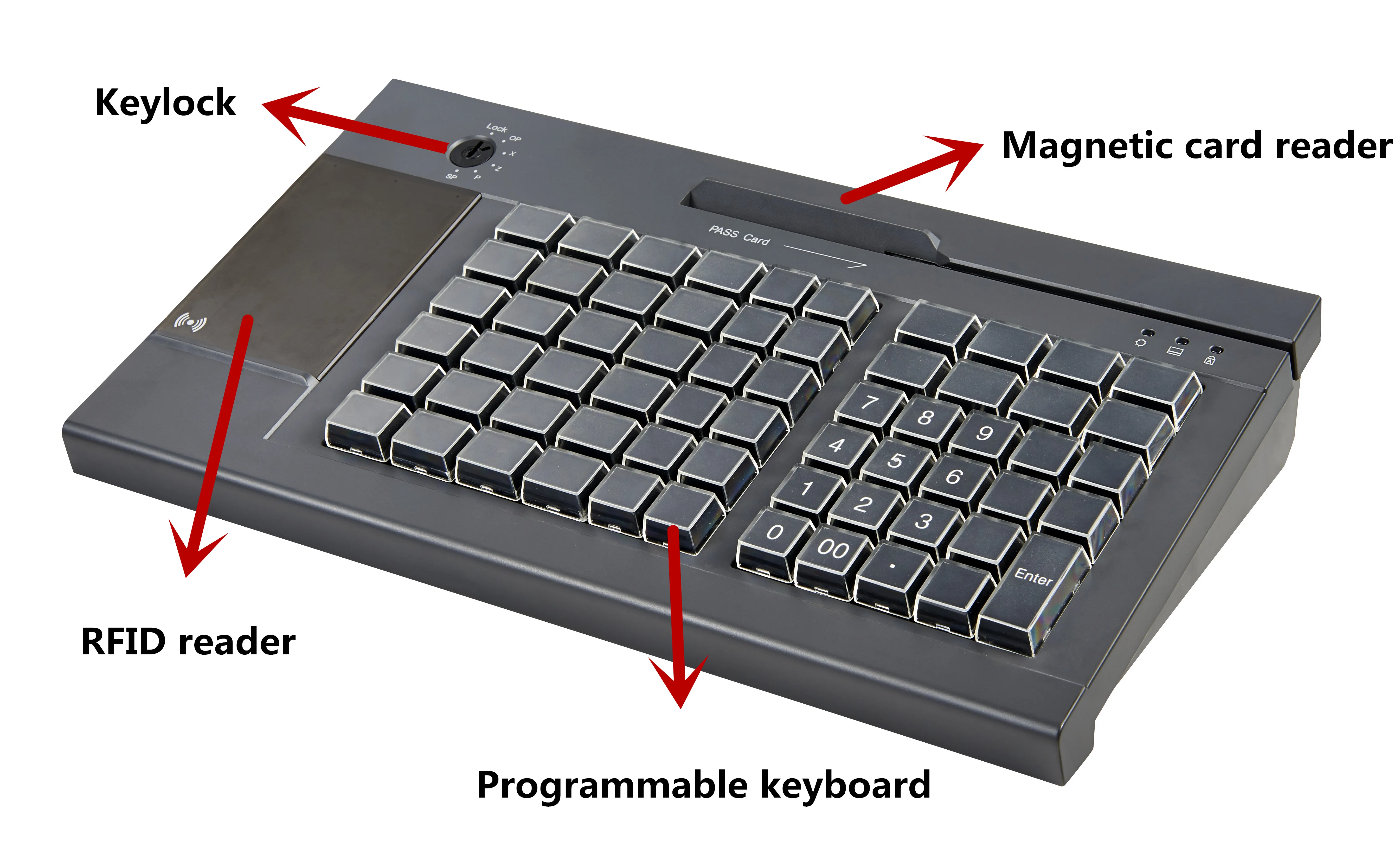 Supermarket Customizable KB63 Usb POS Programmable Keyboard With Credit Card Reader