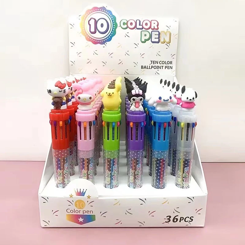 Cute cartoon 3 beautiful Euro 10 color ball pen primary and secondary school students cute animation multi-color animation in th