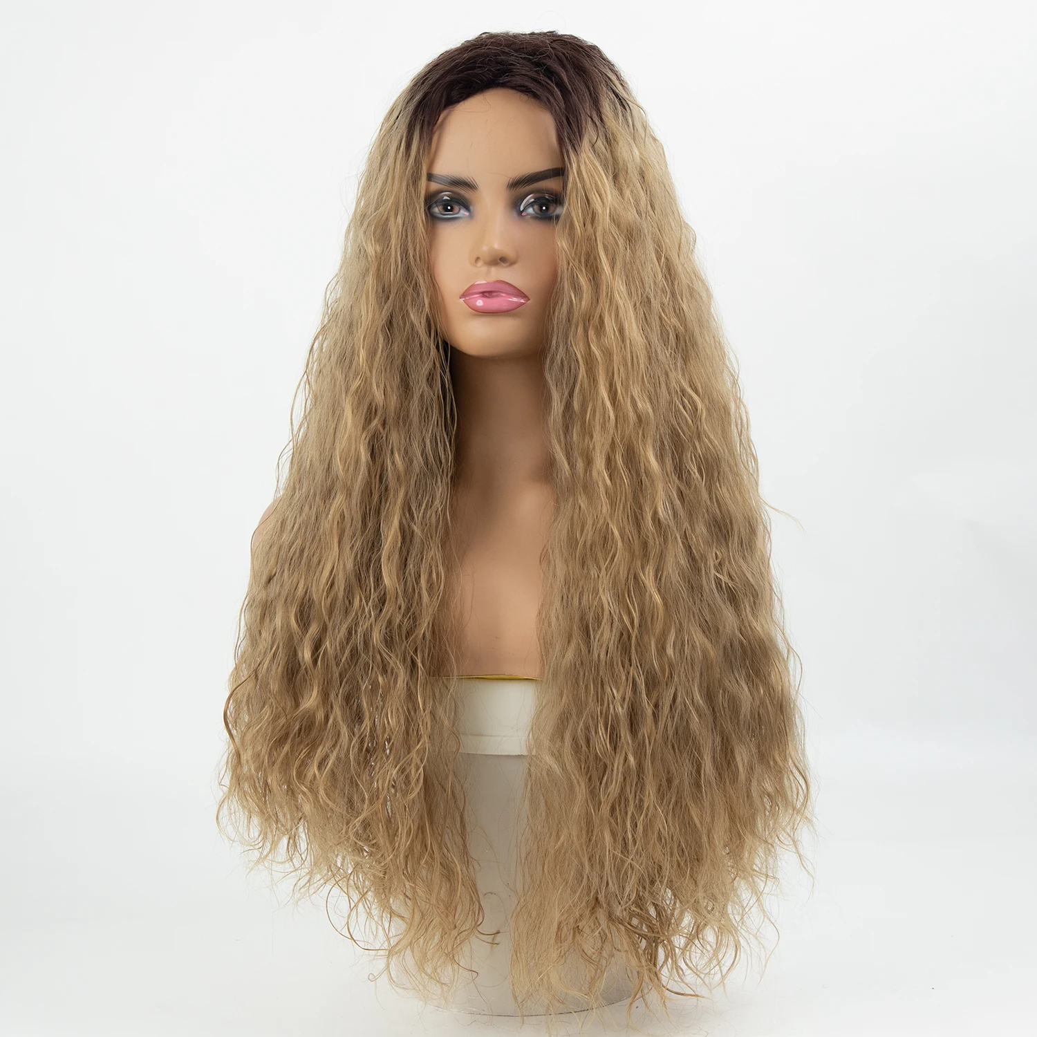 Long Wavy 26 Inch Wig Brown Ombre Wigs Synthetic Heat Resistant Wig for Daily Party Halloween Costume Cosplay