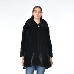 Premium Fashionable Elegant Puffy Plus Size Woman Genuine Long Mink Coat With Hood
