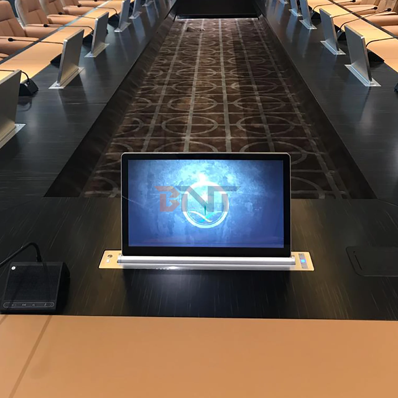 Aluminum Alloy Retractable Motorized Monitor Lift With Touch Screen Remote Control For Smart Office Table