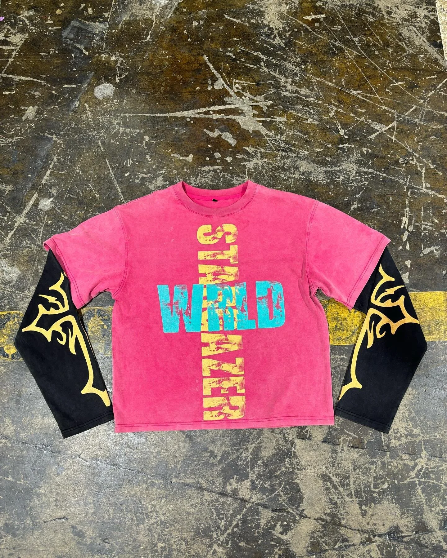 Shirt Manufacturer Custom Sun Faded Screen Printing Tee Tshirt Cropped Boxy Stone Acid Wash Double Layer Long Sleeve T-shirt Men