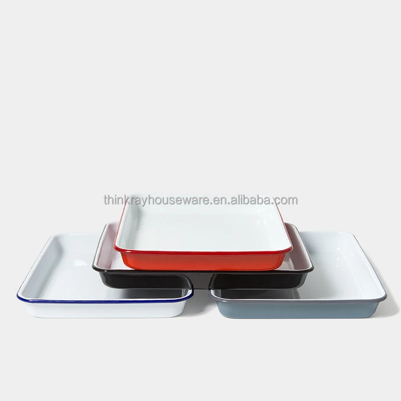 Custom Kitchen Use Vintage Enamelware Roasting Pan Custom Color Butcher Tray Enamel Serving Tray