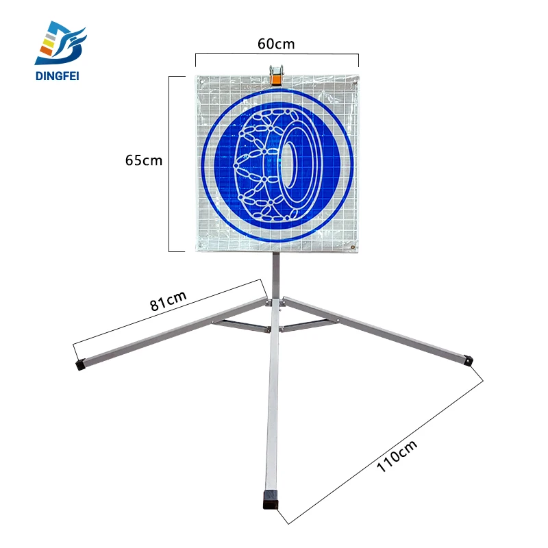 Snow Chains Warning Spanish Standard Traffic Symbols Foldable Reflective Vinyl Roll Up Sign Stand
