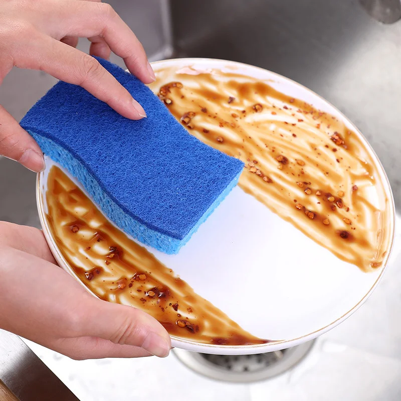 Strong Water Absorption Natural Plant Fibers Wood Pulp Dish Washing Sponge Custom Design For Double Usage