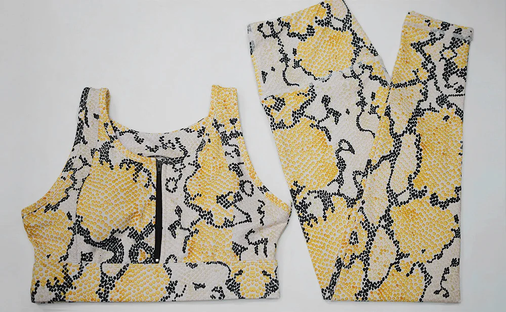 
YYYW6191 Women New 2021 Yellow Snake Gym Clothing Fitness Leggings+Cropped Crops Sport Suit Pants Tracksuit Active Yoga Wear 