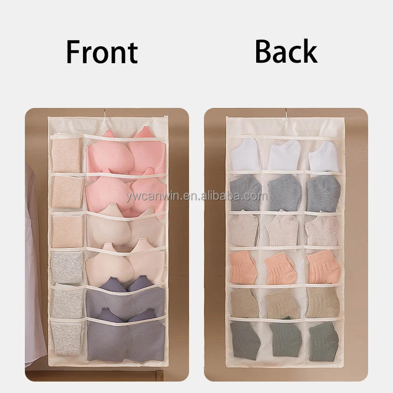 Closet Hanging Bra Organizer Dual Sided Wall Shelf Wardrobe Mesh Pockets Storage Bag for Bra Socks Underwear Storage Space