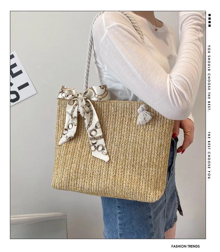 customized low price handmade woven weaving casual white woven  bow straw shoulder tote hand bag purse