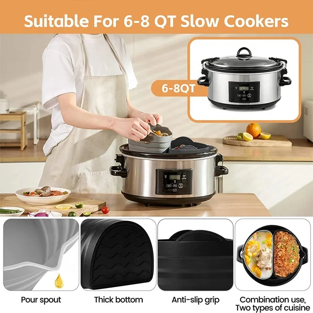 Slow Cooker Liners fit Air Fryer Accessories Non-stick Basket Mats Round Reusable Silicone Air Fryer Liners