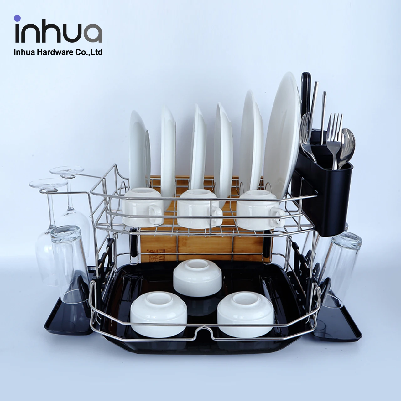 Large capacity 304 stainless steel cutlery dish drying rack double drain rack kitchen