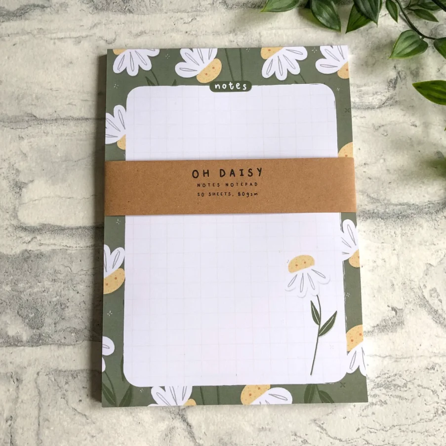 Custom logo printed flower design uncoated paper note book 52 sheets cute line notepad calendar mini memo pads