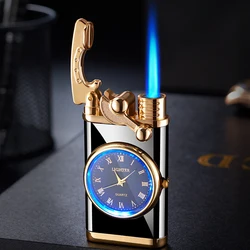 New Metal Windproof Straight Watch Lighter Custom Outdoors Lighter Blue Flame Cigarette Lighter Men Gifts
