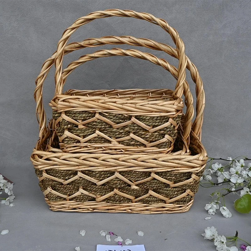 Flower Wicker Basket Hand-woven Basket Willow Storage Basket With Handles