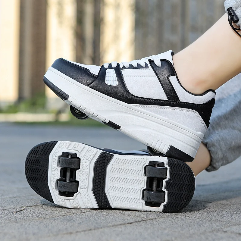 Adult double-wheeled running shoes boys deformed pulley shoes students girls children can slide with wheels new style shoes