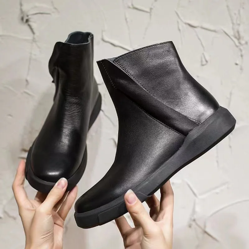 Solid Color Genuine Leather Boots Woman Ladies Fashion Ankle Chelsea Boot