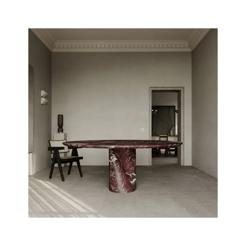 Hot Sale Marble Luxury Stone Indoor Kitchen Table Oval Shape Top rosso levanto Marble Dining Table
