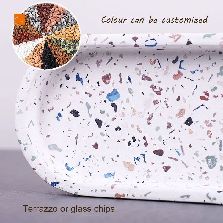 Oval Terrazzo Serving Tray for Bathroom Amenity Storage in Hotels and Home Use Cement Vanity Tray Decorative Trays
