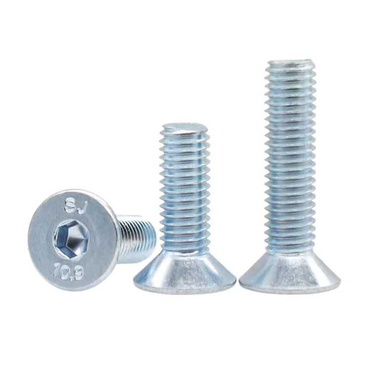 Handan Fastener Manufacturer Direct Galvanized White Blue Zinc Plated DIN7991 CSK Flat Head Hex Socket Bolt Screw