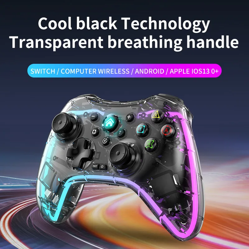 Wireless RGB Gamepad Joystick for Switch PS3 PS4 Android PC Transparent Crystal Gamepad for NS Switch rechargeable Controller