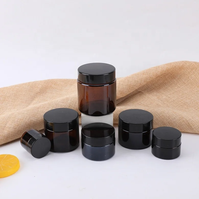Big mouth amber round glass containers face cream jar for making candles cosmetics pack