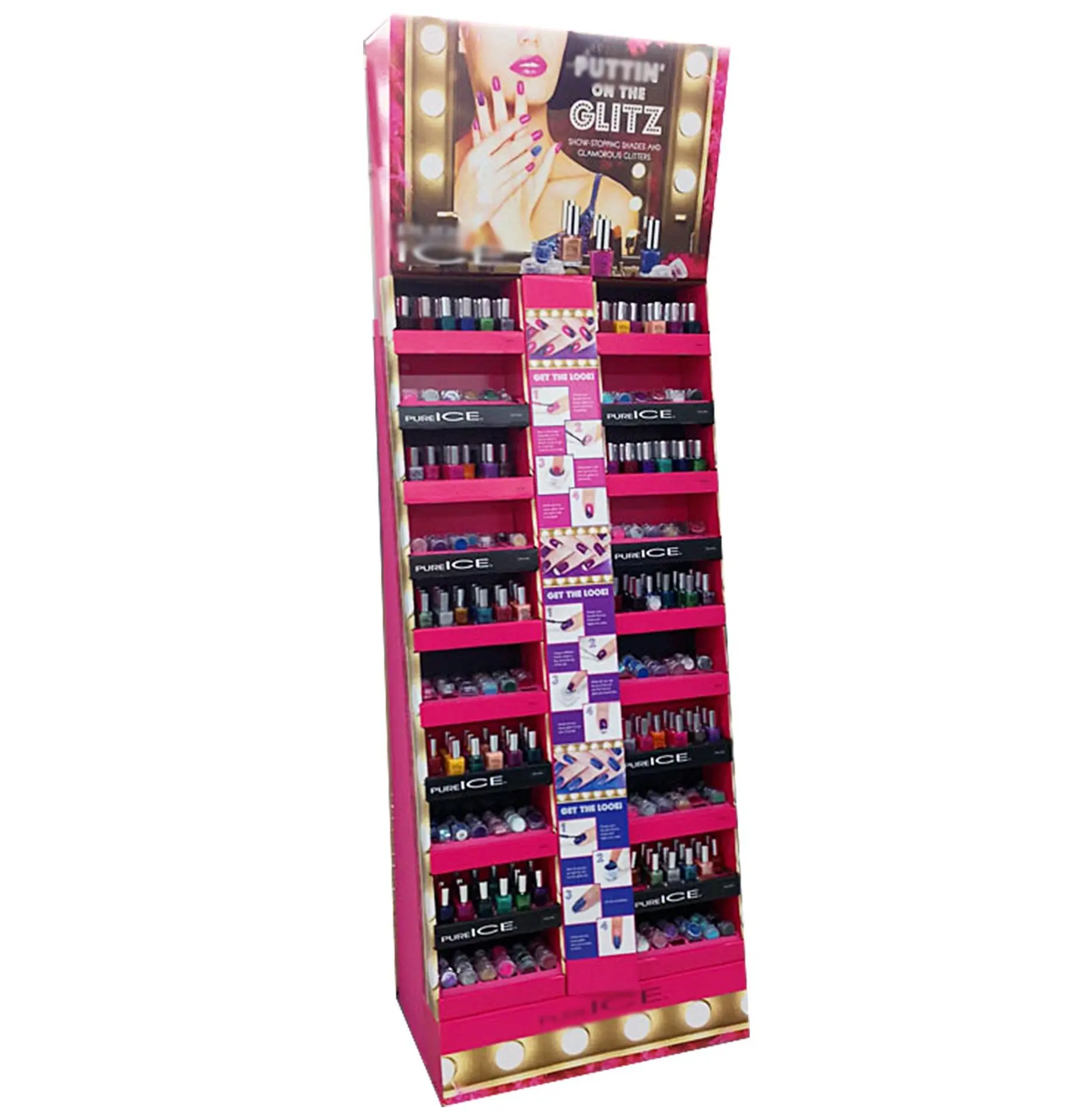 Factory Price Pillow Cardboard Floor Wooden Display Stand Cosmetics Display Shelves