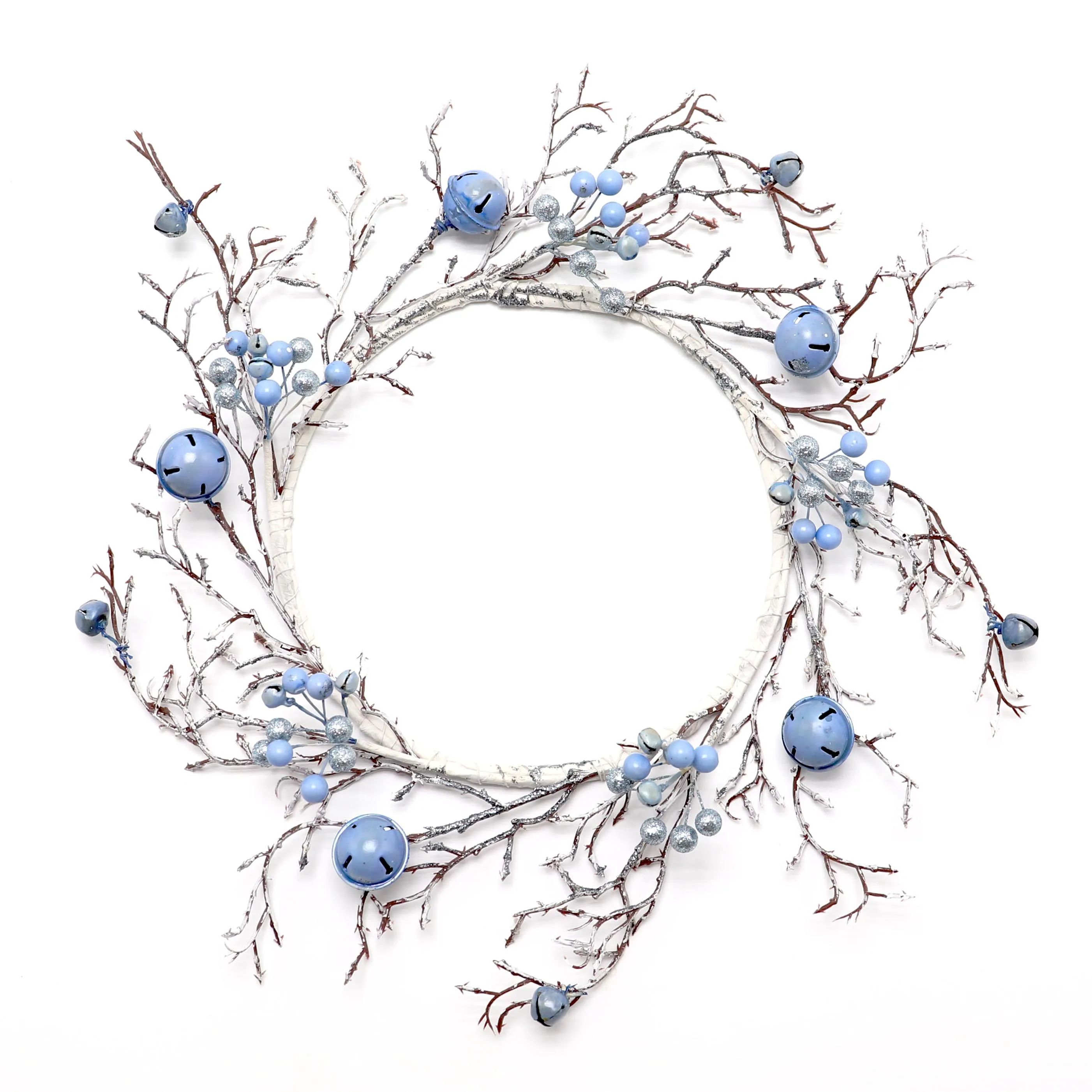 Christmas Wreaths Jingle Bell Pendant Glitter Spray Holly Pick Winter Holiday Door Wall Hanger Artificial Berry Craft