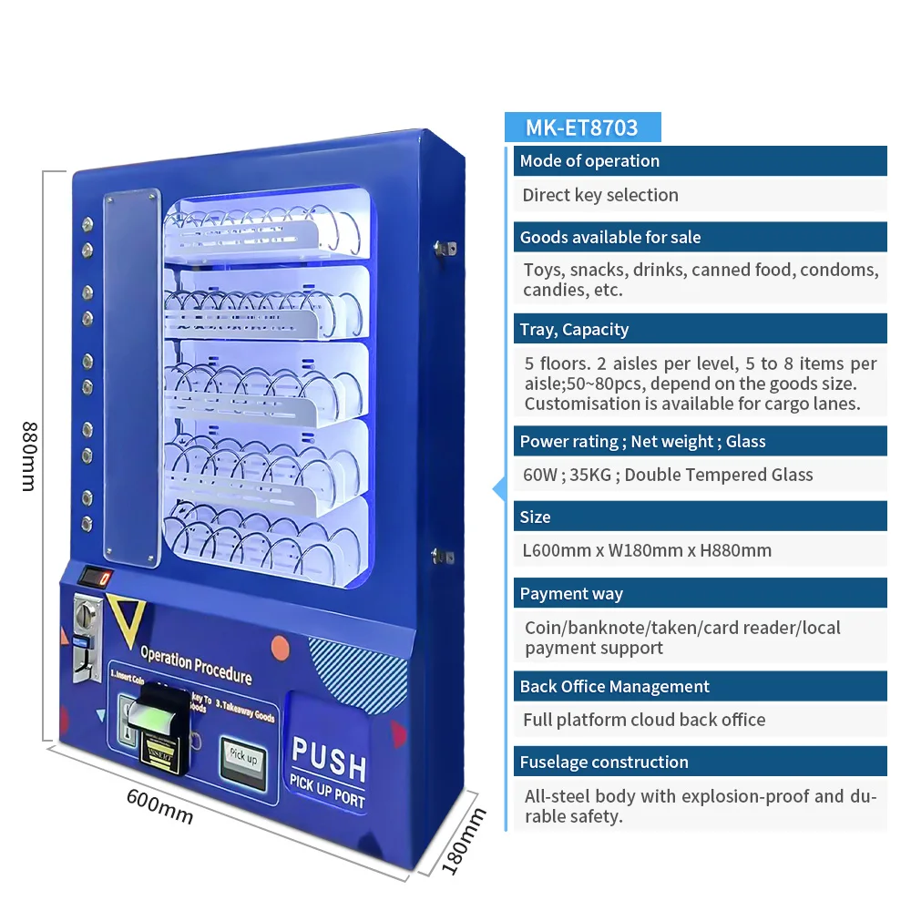 MAKMIK Good Quality Coin Operated Vending Machine Wall Mounted Small Snacks and Pringles Vending Machine for Luxury Suite