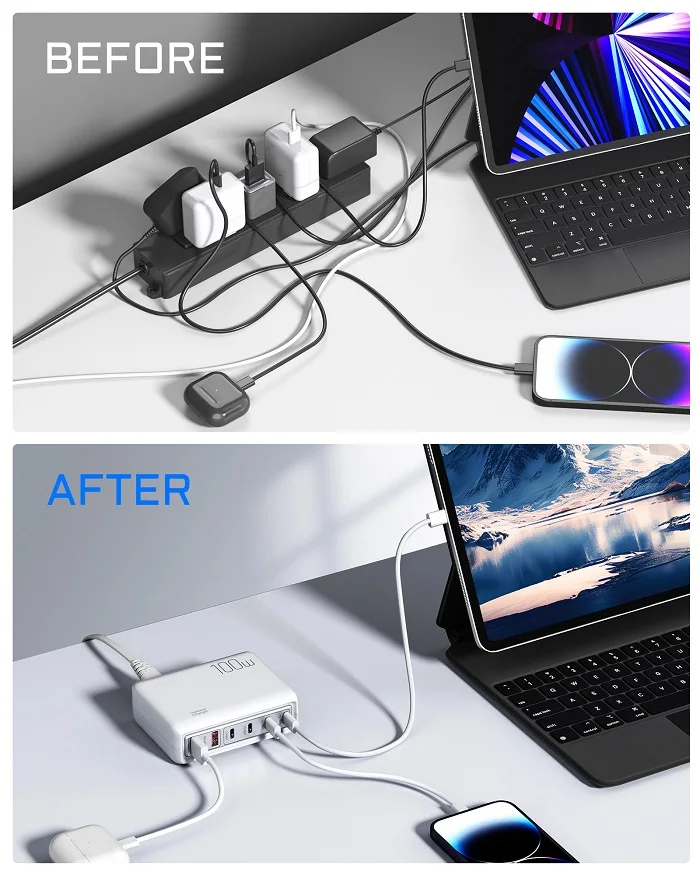 Laudtec KC037 Port Electric Usb Cell Portable Stations Charger Mobile Type C Cable Fast Phone Chargers Charging Station