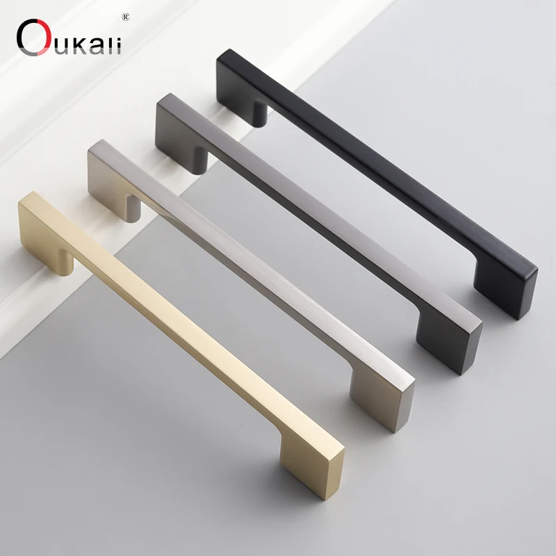 Oukali Modern simple dumb black gold zinc alloy cabinet wardrobe drawer cabinet door luxury handles