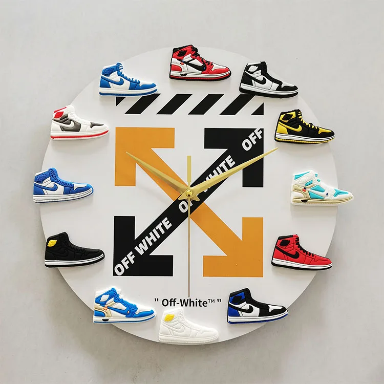 Wholesale custom AJ  wall clock home decor diy sneaker 3d wood  jordan nike shoes clock silent wall clocks