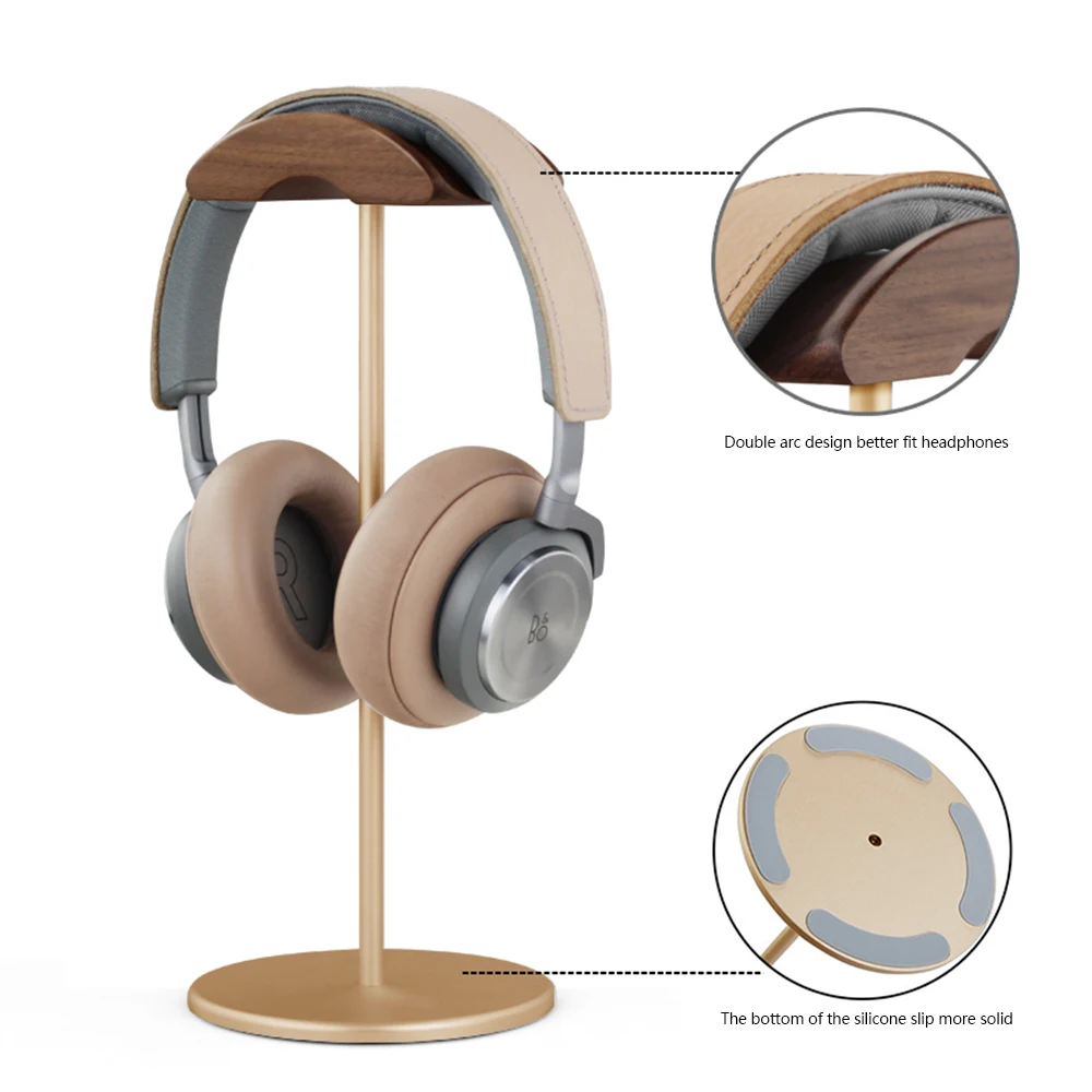 Walnut Wood Headset Stand Aluminum Alloy Support Rod Hanger Headset Holder Headphone Stand